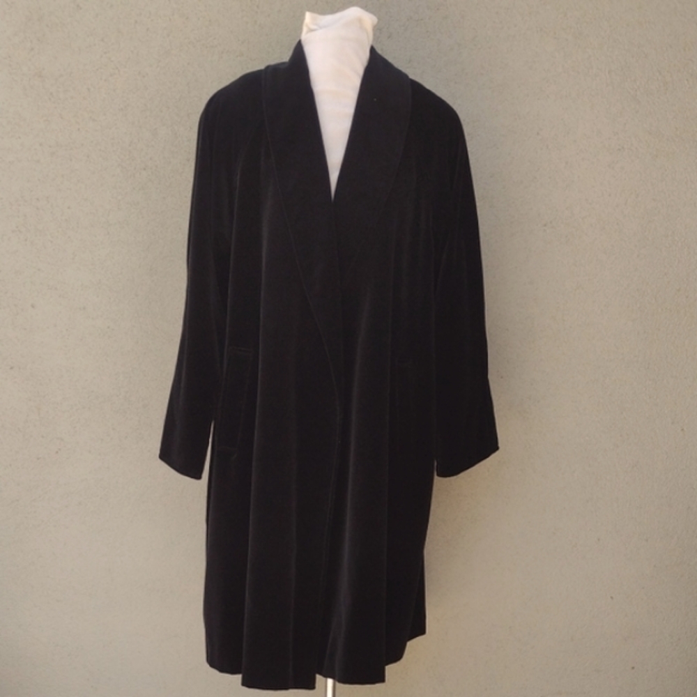 Vintage Dumas Black Velvet Shawl Collar Open Front Formal Coat Women's Medium